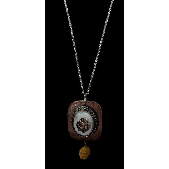Vintage Handmade Victorian Mixed Media Pendant Necklace - Picture 4 of 8